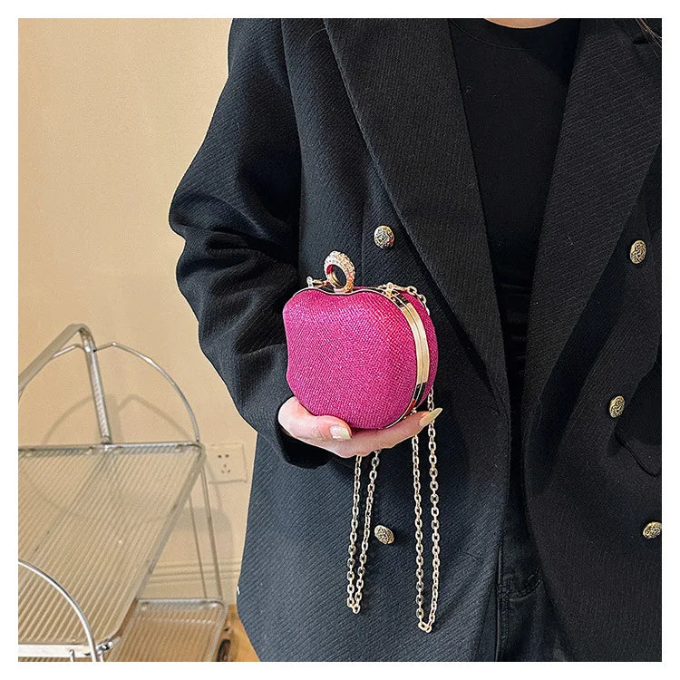 Mini bolsa de mão em forma de maçã para festa, bolsa de noite 2024, nova venda quente, bolsa crossbody para mulheres, bolsa de corrente fofa para mulheres