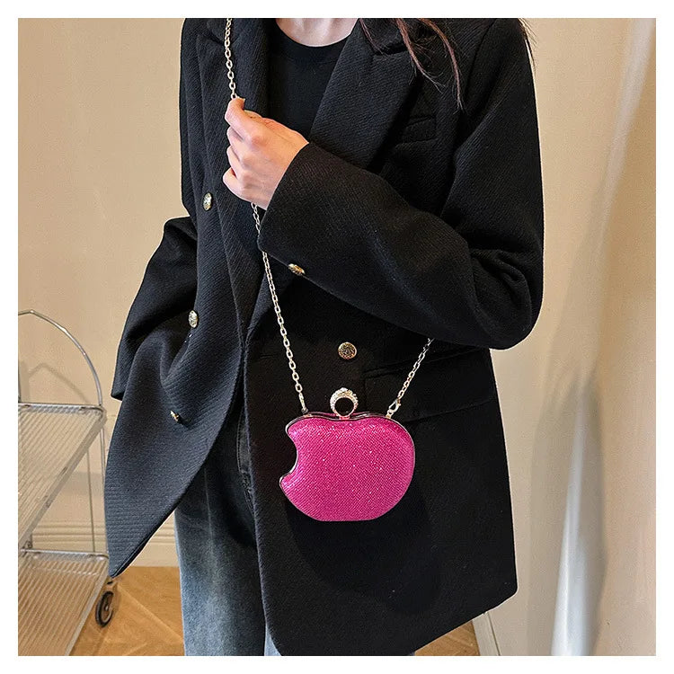 Mini bolsa de mão em forma de maçã para festa, bolsa de noite 2024, nova venda quente, bolsa crossbody para mulheres, bolsa de corrente fofa para mulheres