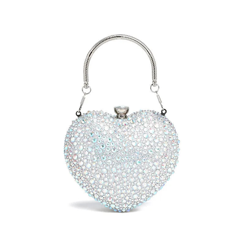 Luxo diamante incrustação forma de coração cristal bolsa embreagem pedras noite festa casamento bolsa ombro alça strass mini bolsas
