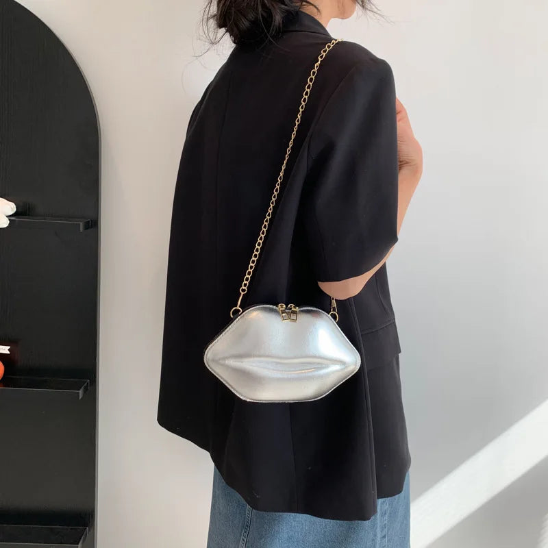 Bolsa de corrente em forma de boca legal para mulheres, design a laser, bolsa de ombro, bolsa crossbody, nova, moda, 2023