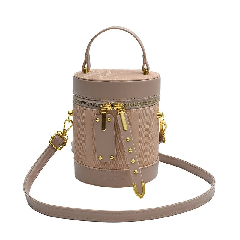 1 pçs elegante design de cilindro sacola & crossbody balde saco de couro do plutônio casual bolsa de ombro versátil para leve durável