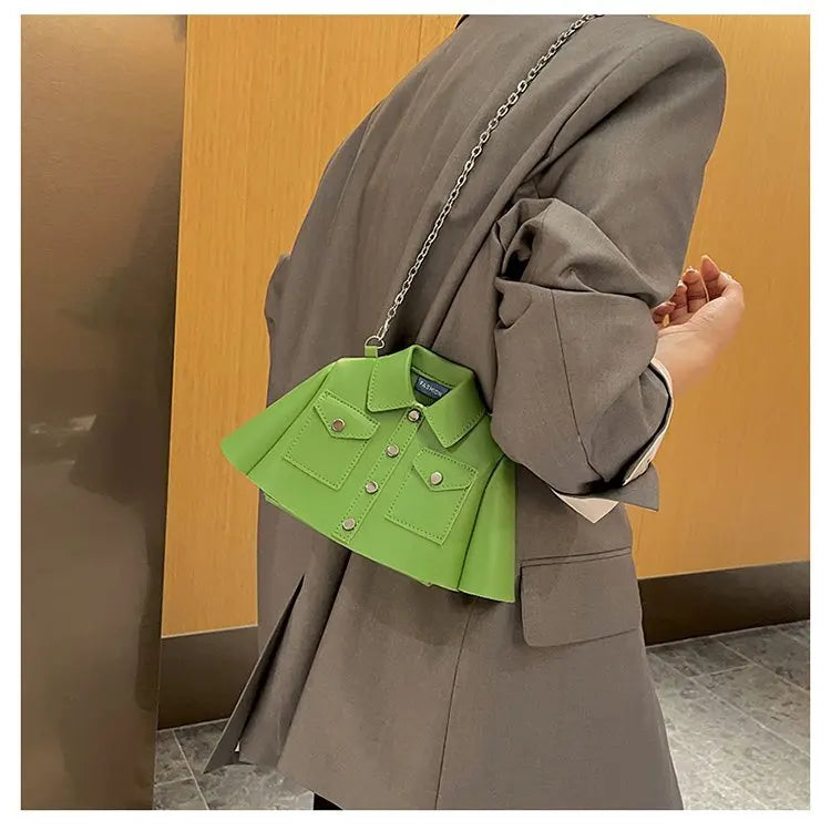 Bolsa crossbody de corrente pequena para mulheres, forma de roupas criativas, bolsa de ombro, 2023