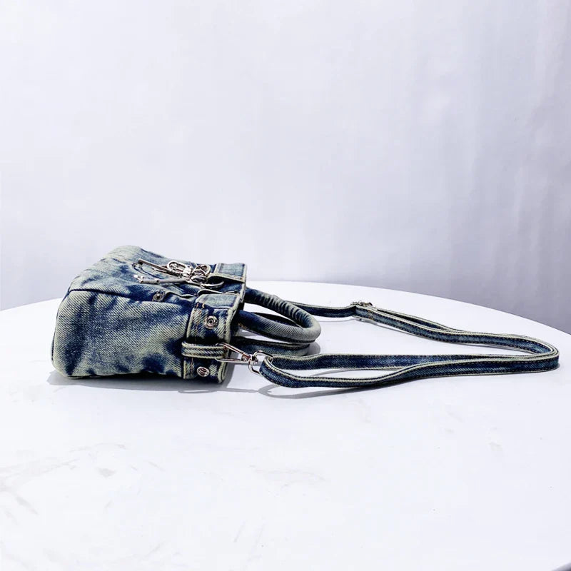 Bloqueio rebite decoração chave sacos para mulheres designer de luxo bolsa e bolsa 2024 novo no vintage lavagem água denim pequeno ombro  bolsa transversal  frete grátis chegada rápida