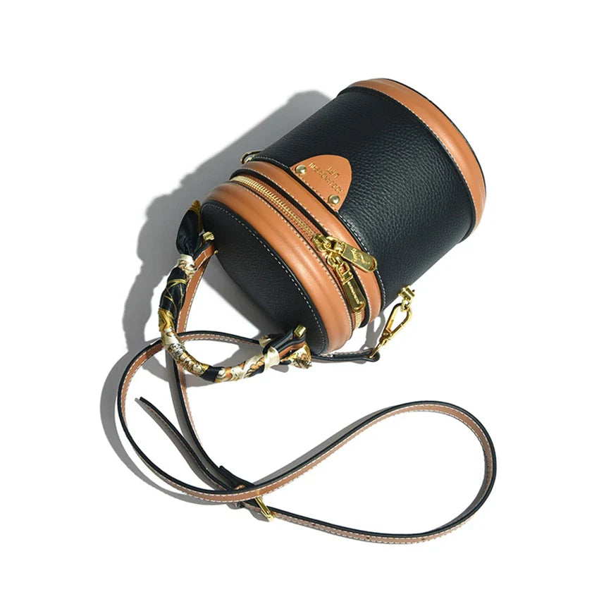 Bolsa de ombro cilíndrica feminina moda balde saco senhoras pequena bolsa designer couro genuíno crossbody sacos para mulheres sac
