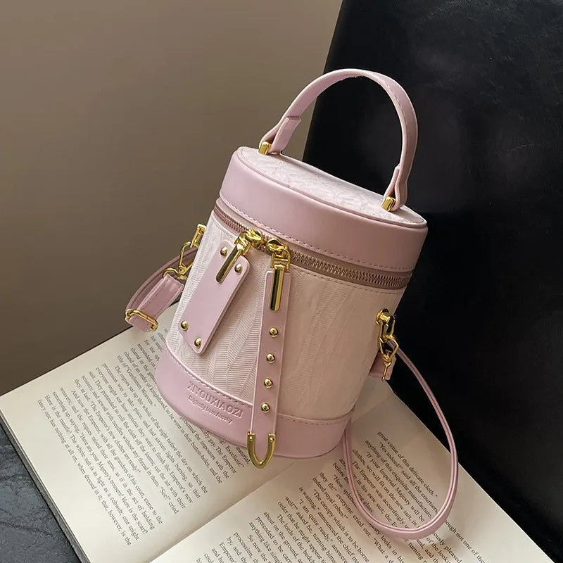 1 pçs elegante design de cilindro sacola & crossbody balde saco de couro do plutônio casual bolsa de ombro versátil para leve durável