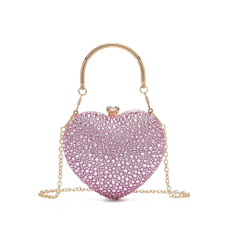 Luxo diamante incrustação forma de coração cristal bolsa embreagem pedras noite festa casamento bolsa ombro alça strass mini bolsas