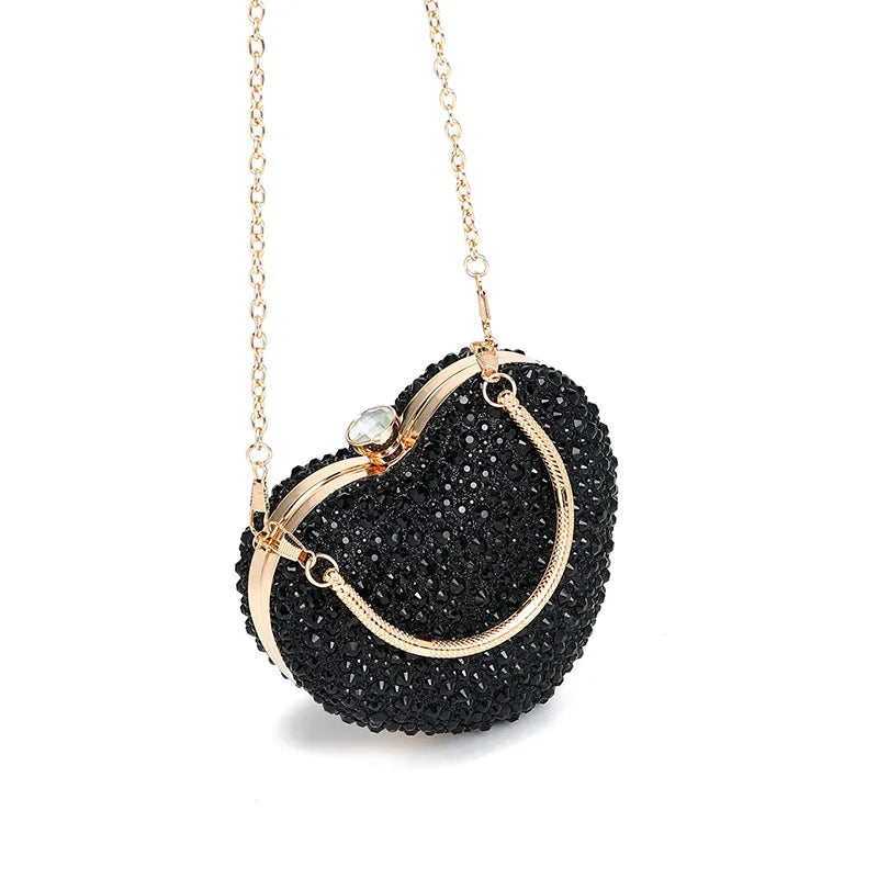 Luxo diamante incrustação forma de coração cristal bolsa embreagem pedras noite festa casamento bolsa ombro alça strass mini bolsas