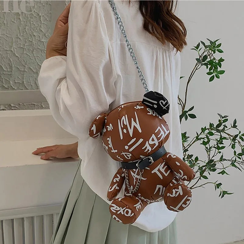 2023 mulheres kawaii 3d dos desenhos animados urso bolsas e bolsas para moda feminina designer corrente sacos de ombro meninas casual crossbody saco