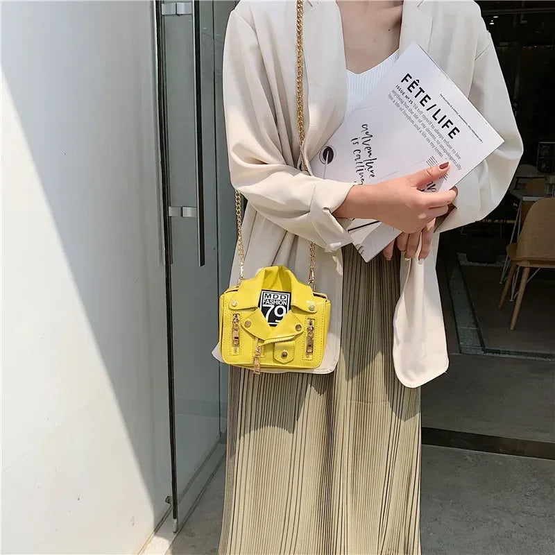 PU Leather Motorcycle Shoulder Bag, Messenger Handbag, Luxury Sac, Designer Bags, Jacket Shape, Marca Famosa, Moda Europeia