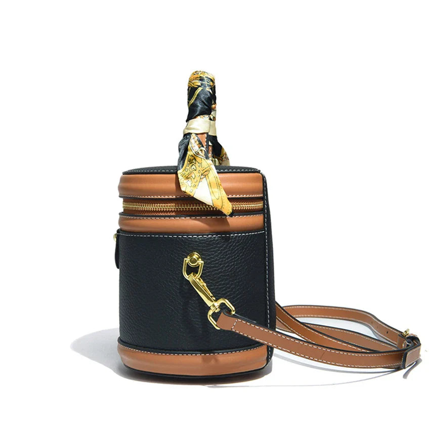 Bolsa de ombro cilíndrica feminina moda balde saco senhoras pequena bolsa designer couro genuíno crossbody sacos para mulheres sac