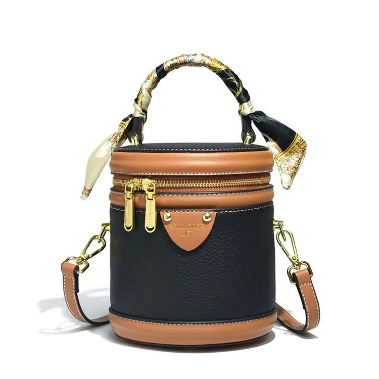 Bolsa de ombro cilíndrica feminina moda balde saco senhoras pequena bolsa designer couro genuíno crossbody sacos para mulheres sac