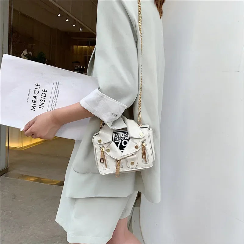 PU Leather Motorcycle Shoulder Bag, Messenger Handbag, Luxury Sac, Designer Bags, Jacket Shape, Marca Famosa, Moda Europeia