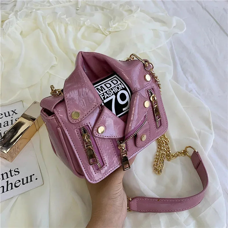 PU Leather Motorcycle Shoulder Bag, Messenger Handbag, Luxury Sac, Designer Bags, Jacket Shape, Marca Famosa, Moda Europeia
