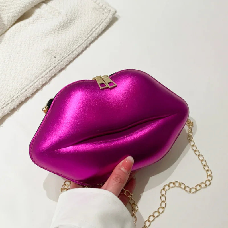 Bolsa de corrente em forma de boca legal para mulheres, design a laser, bolsa de ombro, bolsa crossbody, nova, moda, 2023