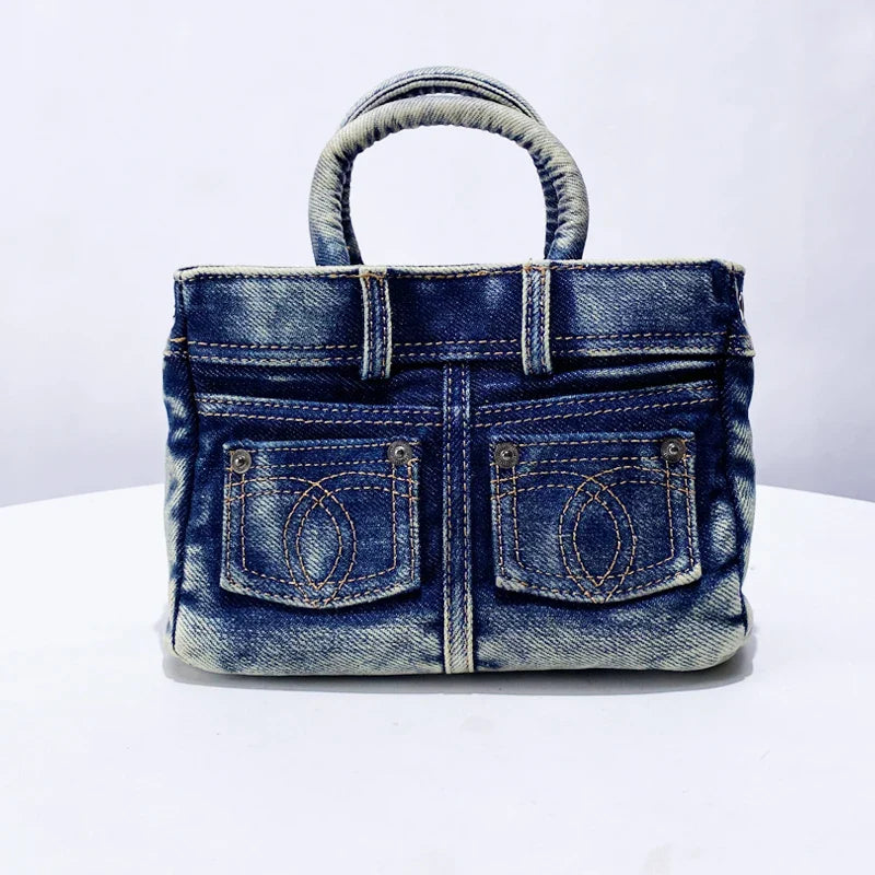 Bloqueio rebite decoração chave sacos para mulheres designer de luxo bolsa e bolsa 2024 novo no vintage lavagem água denim pequeno ombro  bolsa transversal  frete grátis chegada rápida
