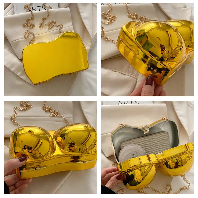 Bolsa acrílica engraçada para mulheres bolsa de jantar dourada prateada bolsa de ombro pequena feminina