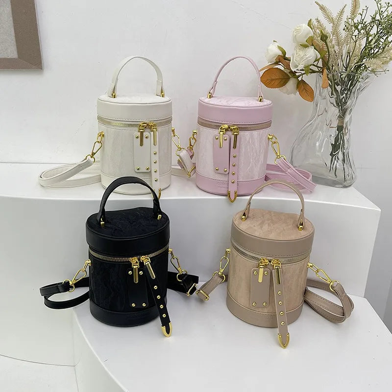 1 pçs elegante design de cilindro sacola & crossbody balde saco de couro do plutônio casual bolsa de ombro versátil para leve durável