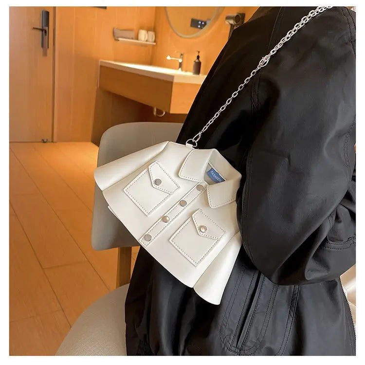 Bolsa crossbody de corrente pequena para mulheres, forma de roupas criativas, bolsa de ombro, 2023