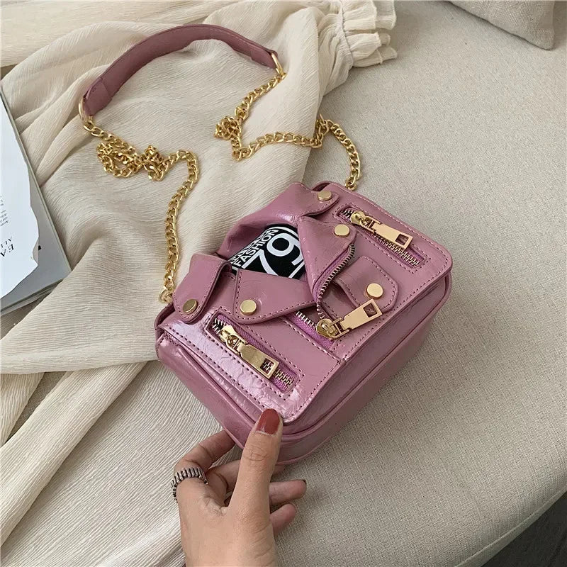 PU Leather Motorcycle Shoulder Bag, Messenger Handbag, Luxury Sac, Designer Bags, Jacket Shape, Marca Famosa, Moda Europeia