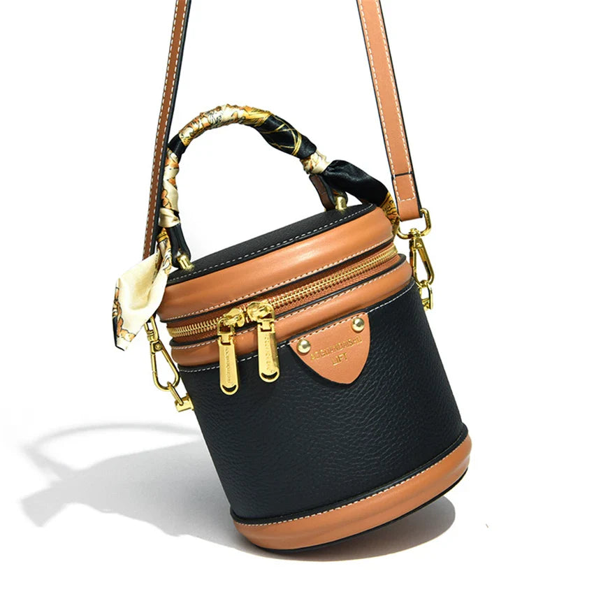 Bolsa de ombro cilíndrica feminina moda balde saco senhoras pequena bolsa designer couro genuíno crossbody sacos para mulheres sac