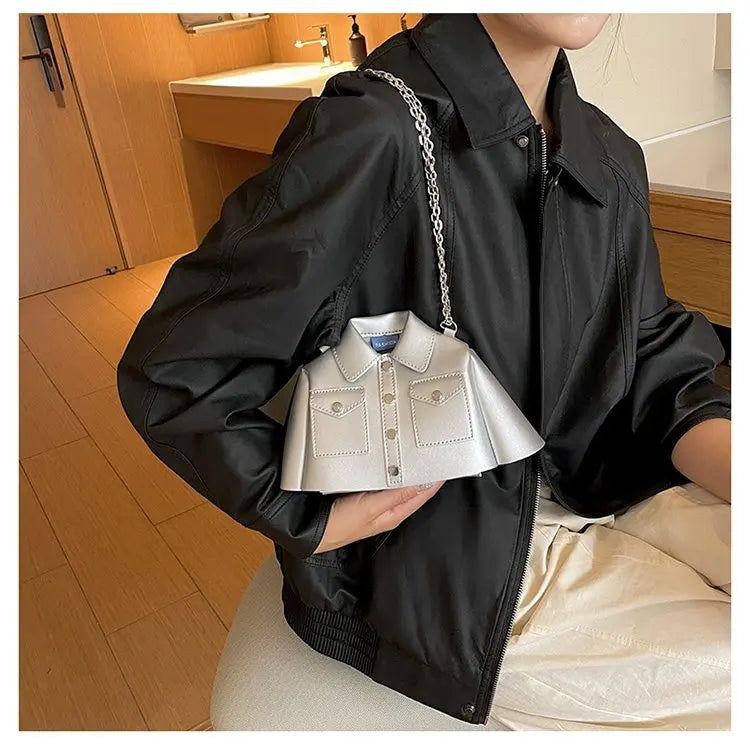 Bolsa crossbody de corrente pequena para mulheres, forma de roupas criativas, bolsa de ombro, 2023