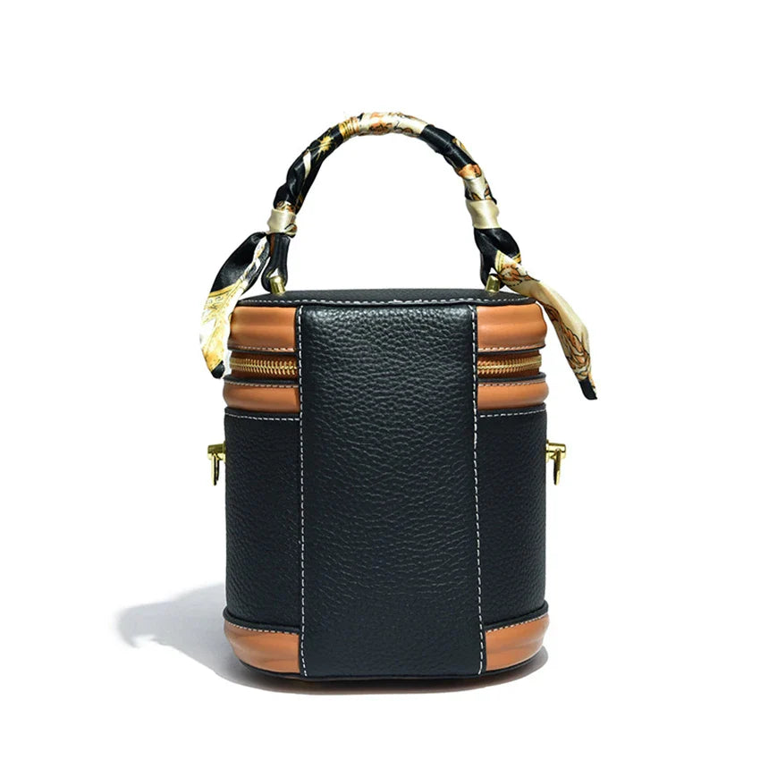 Bolsa de ombro cilíndrica feminina moda balde saco senhoras pequena bolsa designer couro genuíno crossbody sacos para mulheres sac