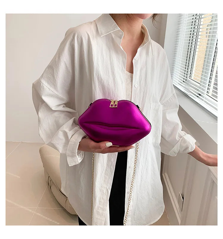 Bolsa de corrente em forma de boca legal para mulheres, design a laser, bolsa de ombro, bolsa crossbody, nova, moda, 2023