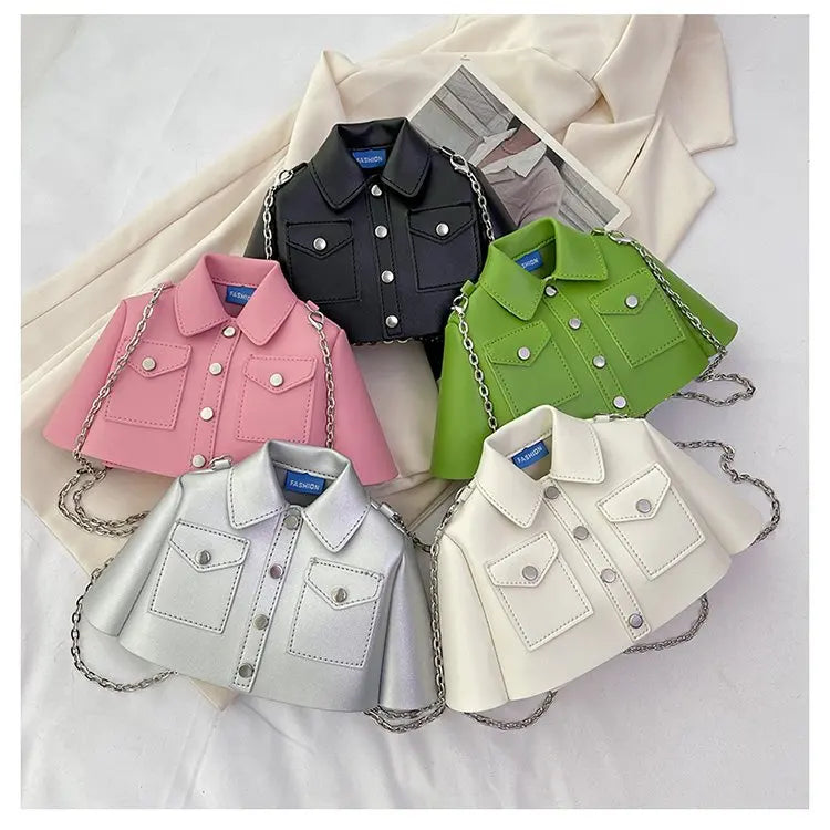 Bolsa crossbody de corrente pequena para mulheres, forma de roupas criativas, bolsa de ombro, 2023