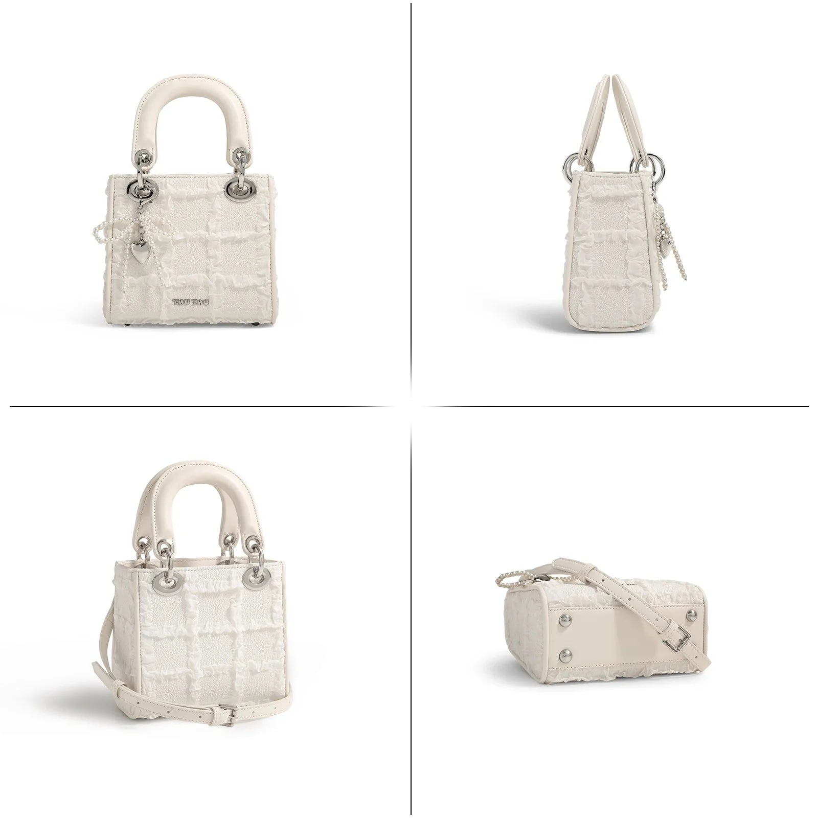 TOUTOU-Mini Diamante Malha Imprimir Bolsa de Ombro, Arco Quadrado, Bonito Amor Charme Bolsa, Sênior Sentido, Moda, Menina