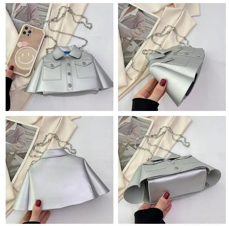 Bolsa crossbody de corrente pequena para mulheres, forma de roupas criativas, bolsa de ombro, 2023