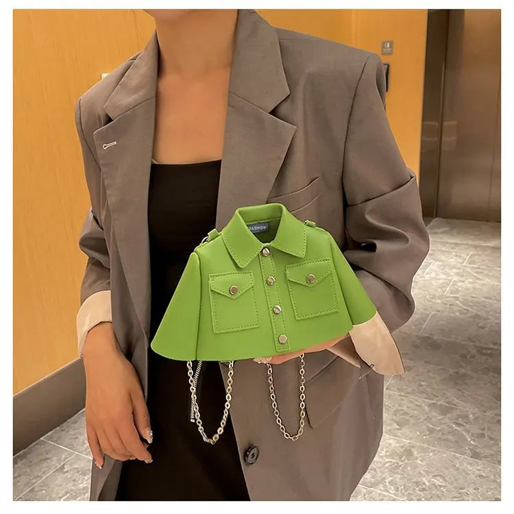 Bolsa crossbody de corrente pequena para mulheres, forma de roupas criativas, bolsa de ombro, 2023