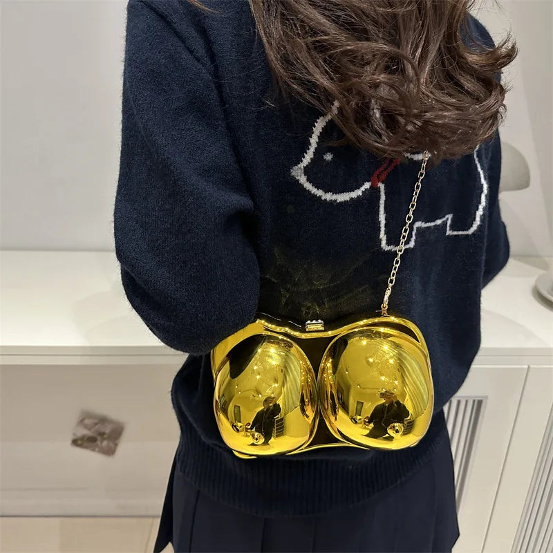 Bolsa acrílica engraçada para mulheres bolsa de jantar dourada prateada bolsa de ombro pequena feminina