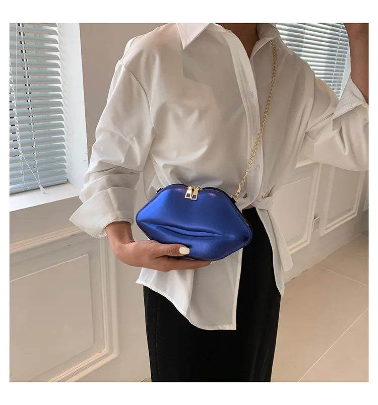 Bolsa de corrente em forma de boca legal para mulheres, design a laser, bolsa de ombro, bolsa crossbody, nova, moda, 2023