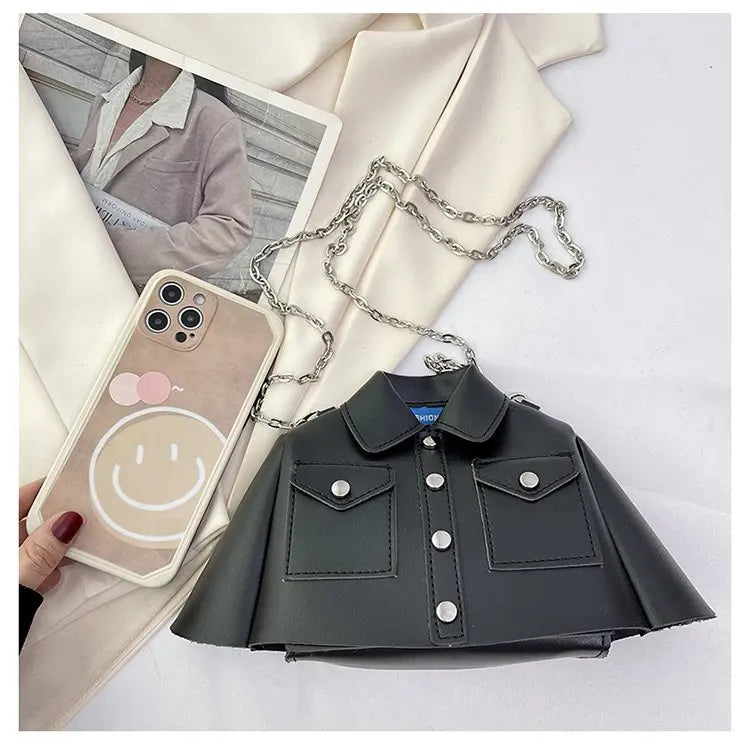 Bolsa crossbody de corrente pequena para mulheres, forma de roupas criativas, bolsa de ombro, 2023