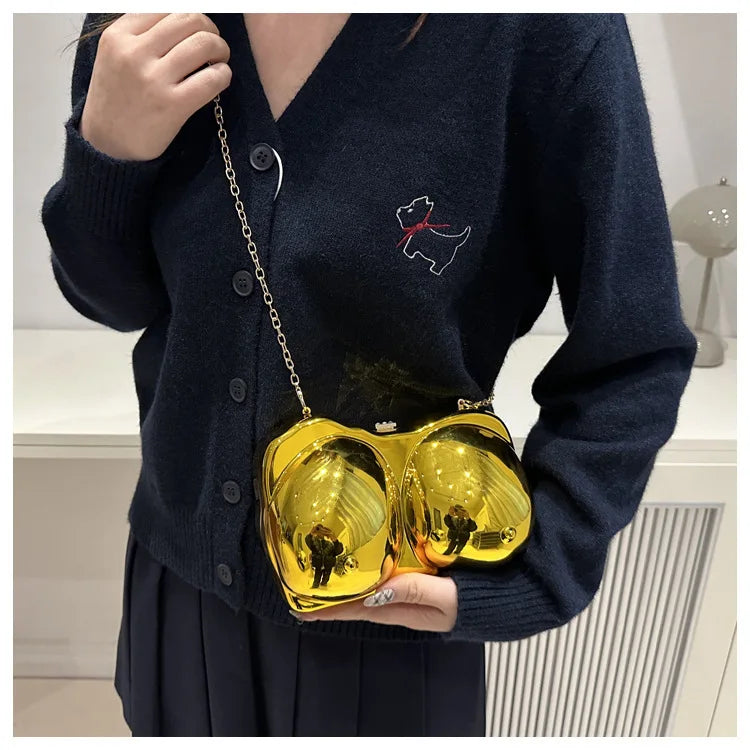 Bolsa acrílica engraçada para mulheres bolsa de jantar dourada prateada bolsa de ombro pequena feminina