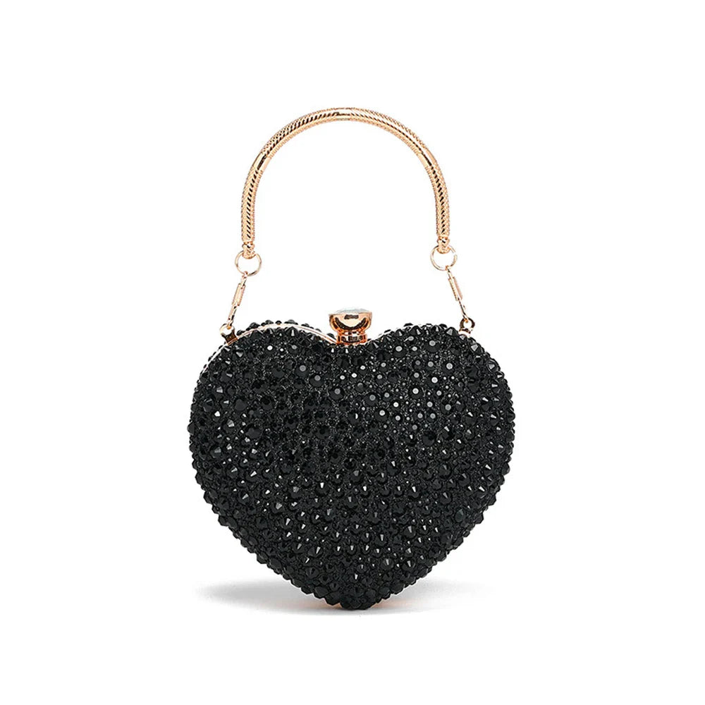 Luxo diamante incrustação forma de coração cristal bolsa embreagem pedras noite festa casamento bolsa ombro alça strass mini bolsas