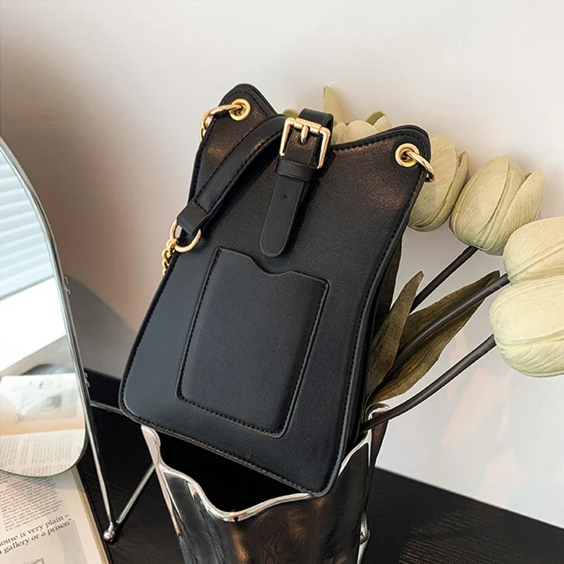 Mini bolsa crossbody com corrente para mulheres, bolsa de ombro casual, bolsa feminina, design novo, PU, mini bolsa, nova e elegante