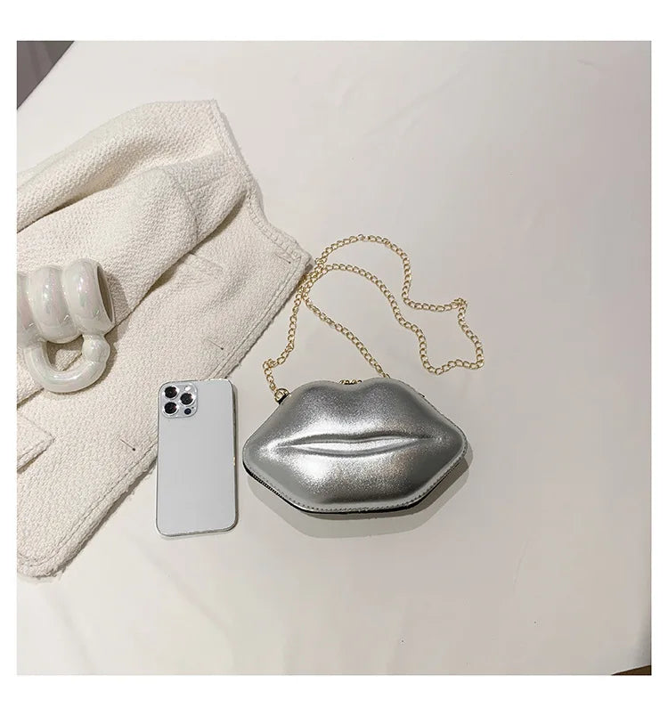 Bolsa de corrente em forma de boca legal para mulheres, design a laser, bolsa de ombro, bolsa crossbody, nova, moda, 2023