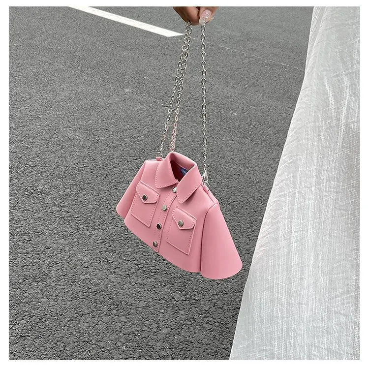 Bolsa crossbody de corrente pequena para mulheres, forma de roupas criativas, bolsa de ombro, 2023