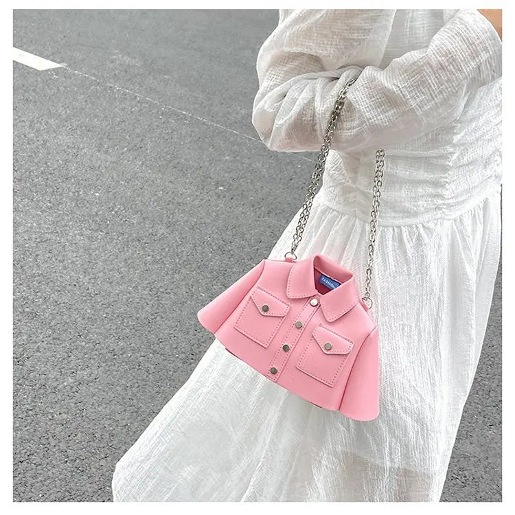 Bolsa crossbody de corrente pequena para mulheres, forma de roupas criativas, bolsa de ombro, 2023