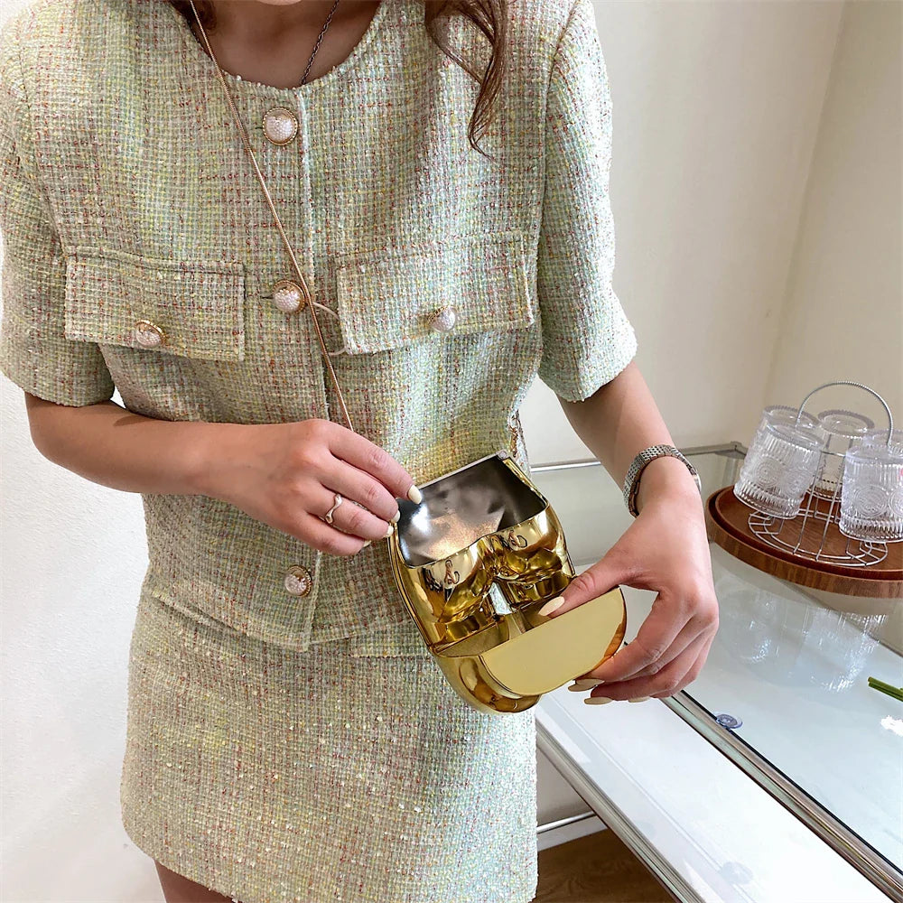 bolsa dourada bolsa feminina clutch festa feminina luxo bolsa de festa MOODS Niche Design Evening Clutch Purse Luxo Para As Mulheres Golden Acrylic Dinner Party Funny Bag Designer Cadeia Cross Body Pouch